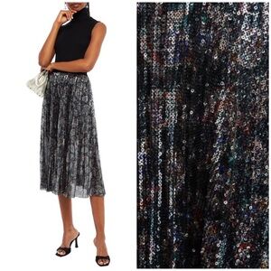NEW NWT Maje Black Jilio Pleated Sequined Tulle Midi Skirt